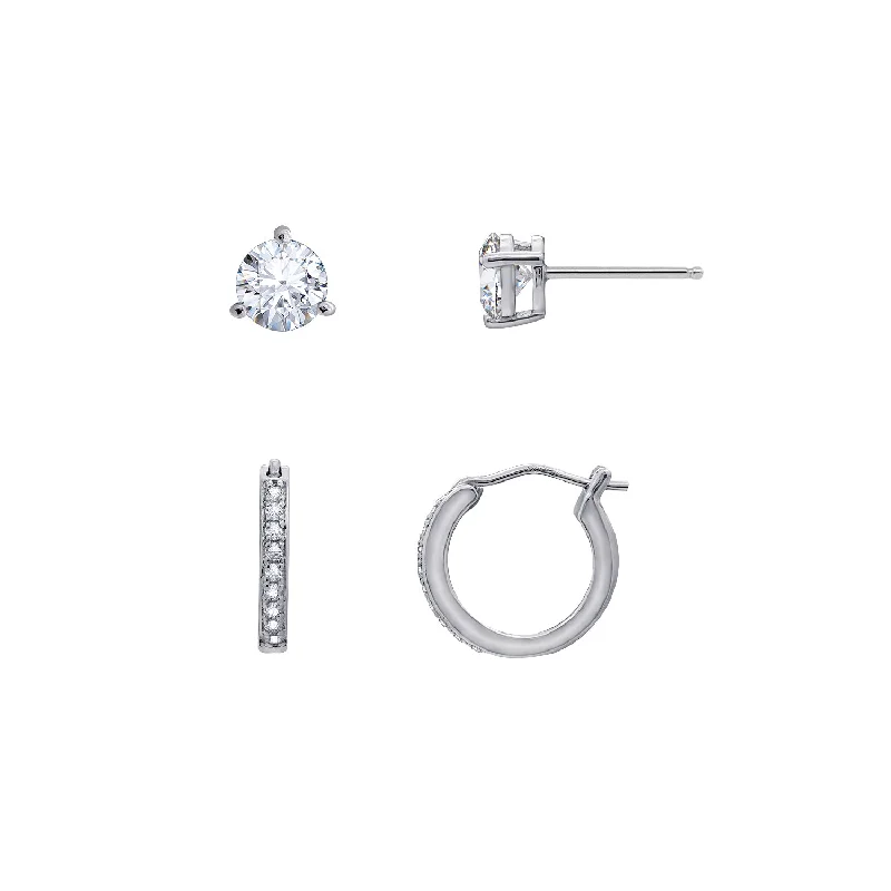 Hexagonal drop earrings-Solitaire & Hoop Earrings Set