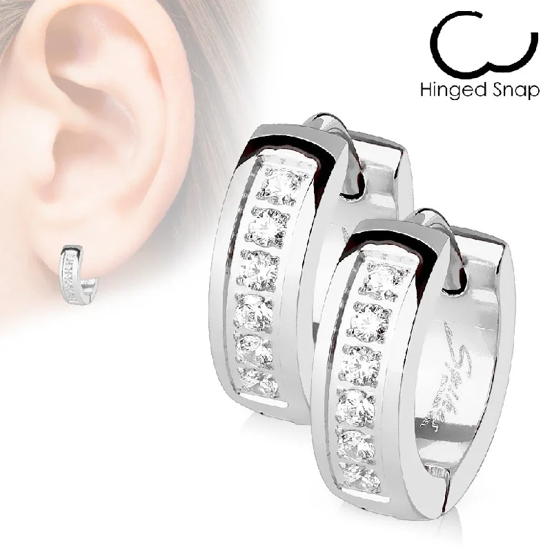 Beaded hoop earrings-SS316L Jewelled Hinged Hoop/Huggie Earrings (1 pair) - E509