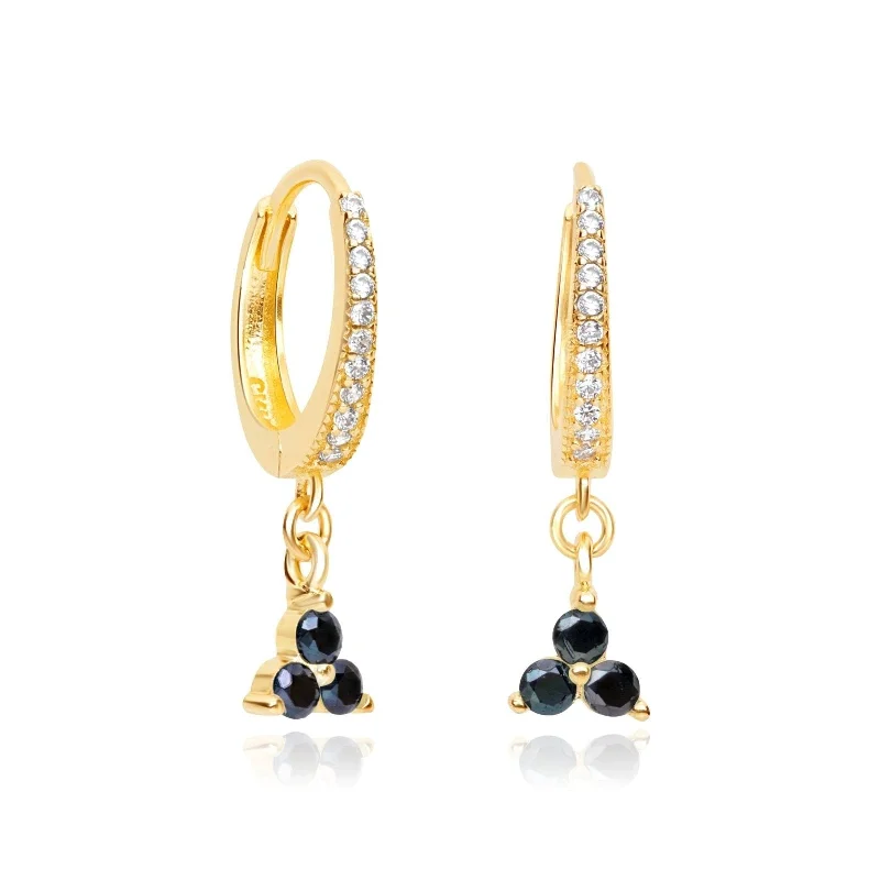 Tiered dangle earrings-Black Onyx Trinity Cluster Drop Earring