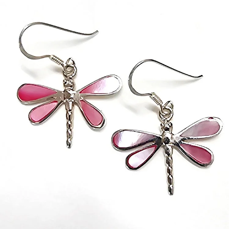 Chandelier gem earrings-STERLING SILVER & PINK MOP DFLY EARRINGS