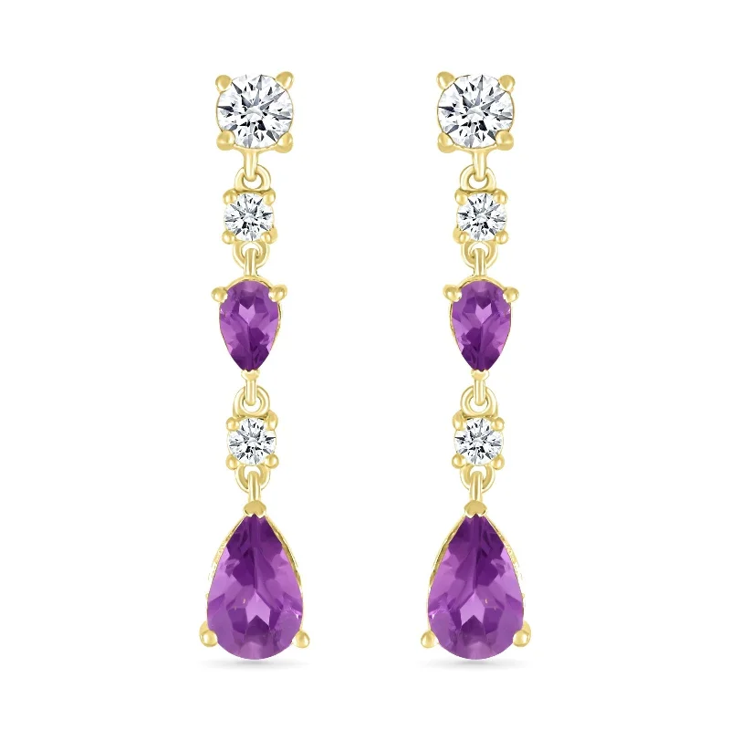 Amethyst drop earrings-Teardrop Amethyst Dangle and Drop Stud Earrings with White Sapphires