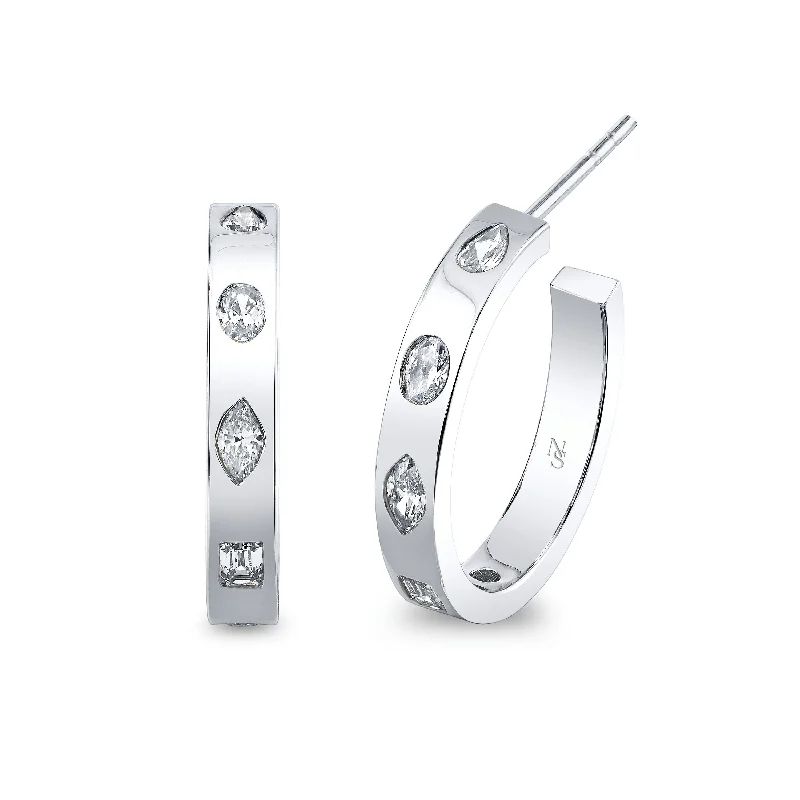 Bamboo hoop earrings-Hoop Earrings with Fancy Shape Diamonds