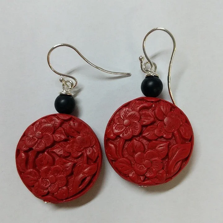 Mixed metal earrings-MOKO ONYX & CINNABAR EARRINGS