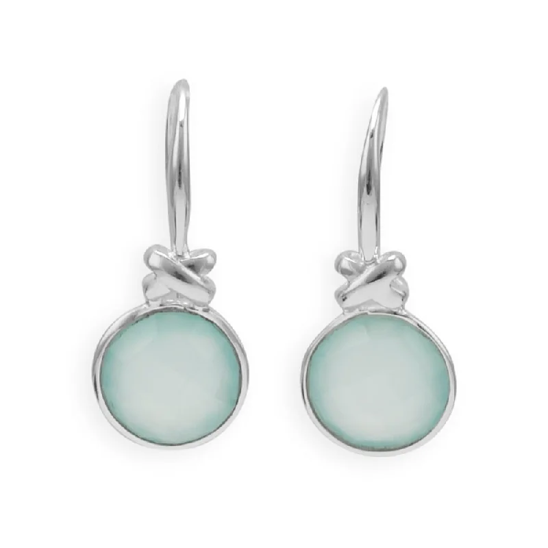 Infinity charm earrings-Green Chalcedony Drop Earrings Round Faceted Sterling Silver