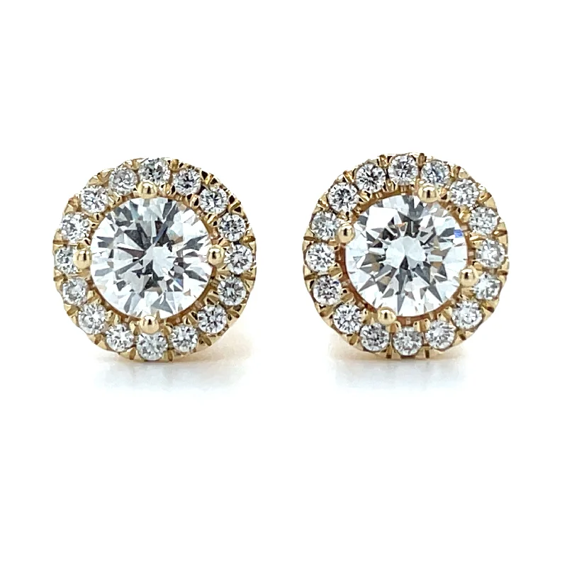 Druzy gem earrings-14ct Yellow Gold 1.25ct Laboratory Grown Diamond Halo Stud Earring