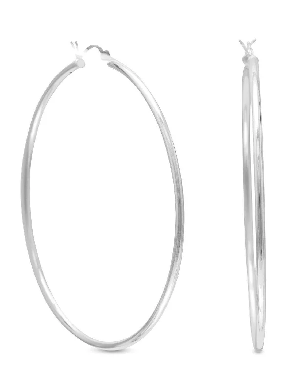 Floral drop earrings-Hoop Earrings 60mm Shoulder Duster Extra Extra Large 2mm Width Round Tube Sterling Silver