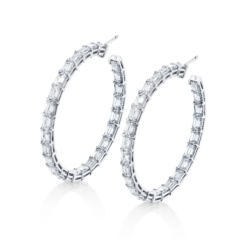 Lunar drop earrings-Inside Out Emerald Cut Diamonds Hoop Earrings