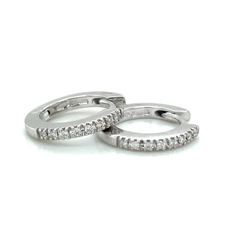 Sculpted hoop earrings-18ct White Gold 0.06ct Petite Castle Set Earth Grown Diamond Hoop Earrings