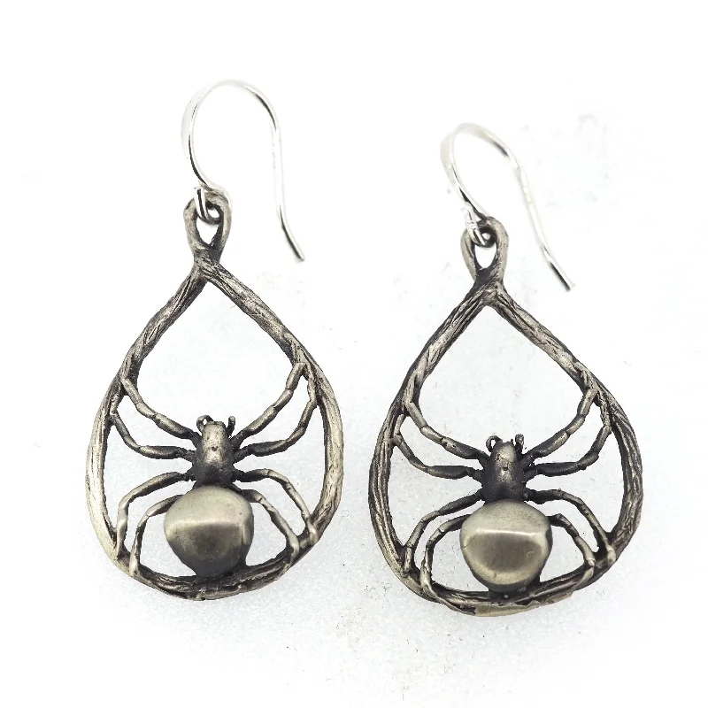 Mixed metal earrings-Orb weaver earrings