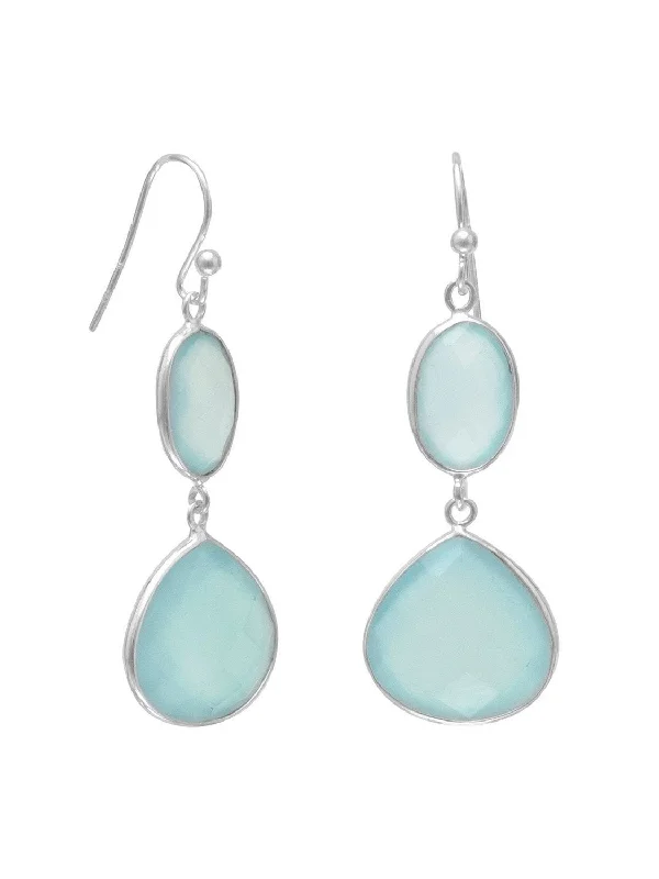 Baroque pearl earrings-Sea Green Chalcedony Earrings Oval and Round 4 Stones Sterling Silver