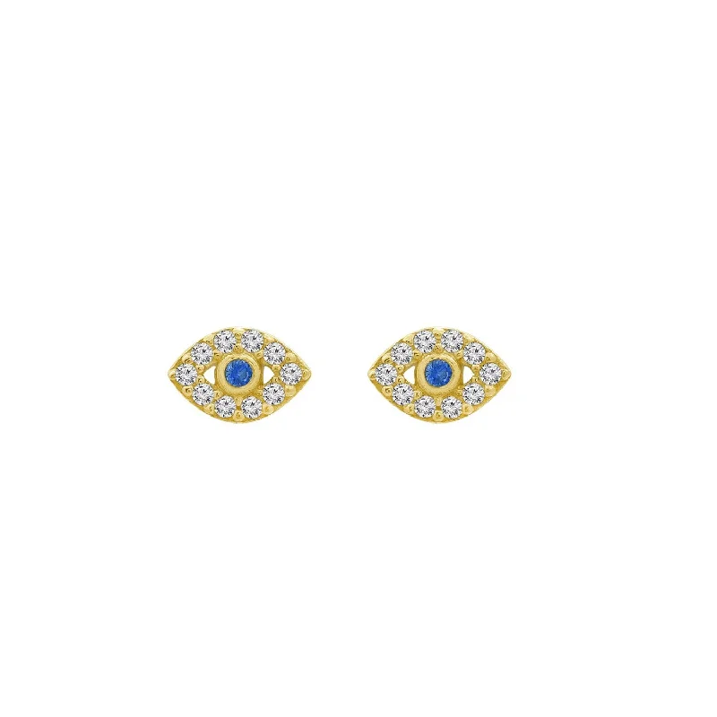 Crescent drop earrings-Created Sapphire and Evil Eye Stud Earrings