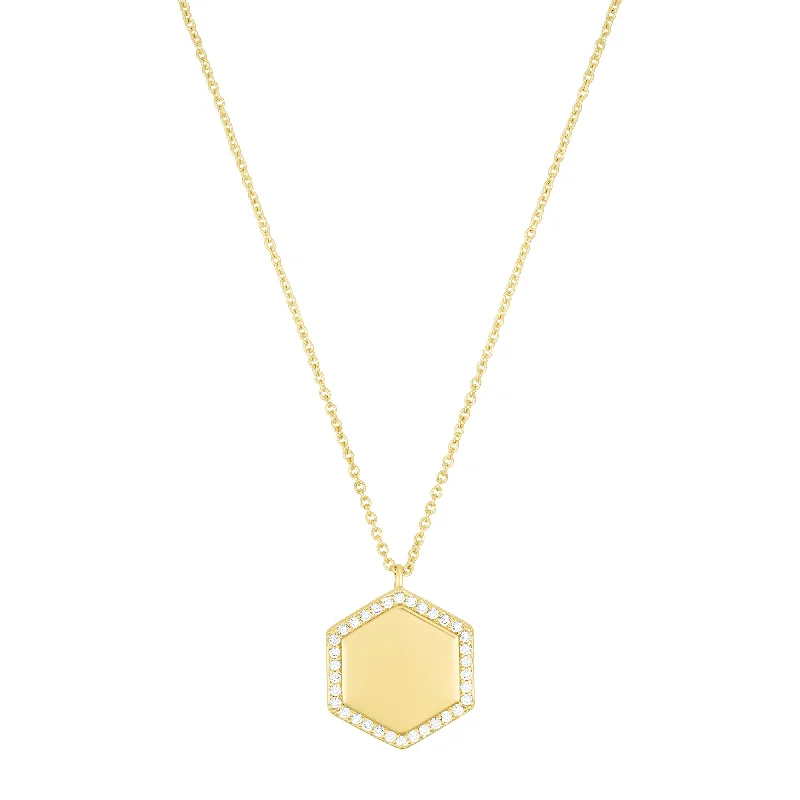 Adjustable beaded necklaces-14k Gold Plated Pave Hexagon Pendant Necklace