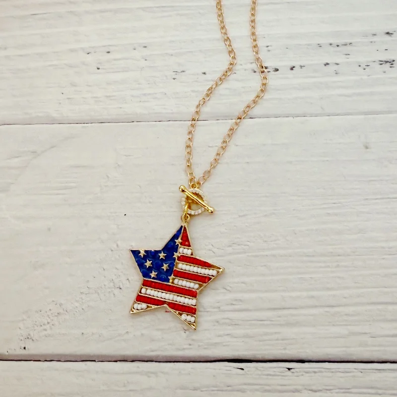 Ocean shell necklaces-Patriotic Star Toggle Necklace