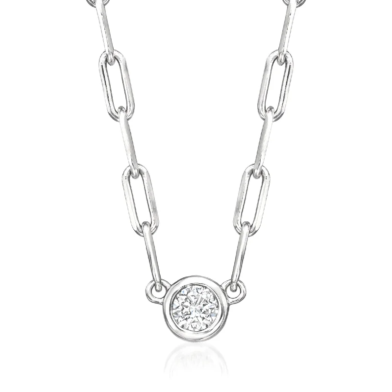 Swarovski necklaces-RS Pure by Ross-Simons Bezel-Set Diamond Paper Clip Link Necklace in Sterling Silver