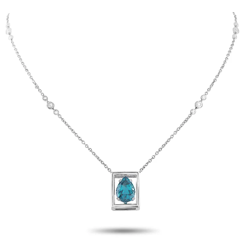 Matte gold necklaces-Tiffany & Co. Platinum 0.40ct Diamond and Tourmaline Necklace TI08-012025