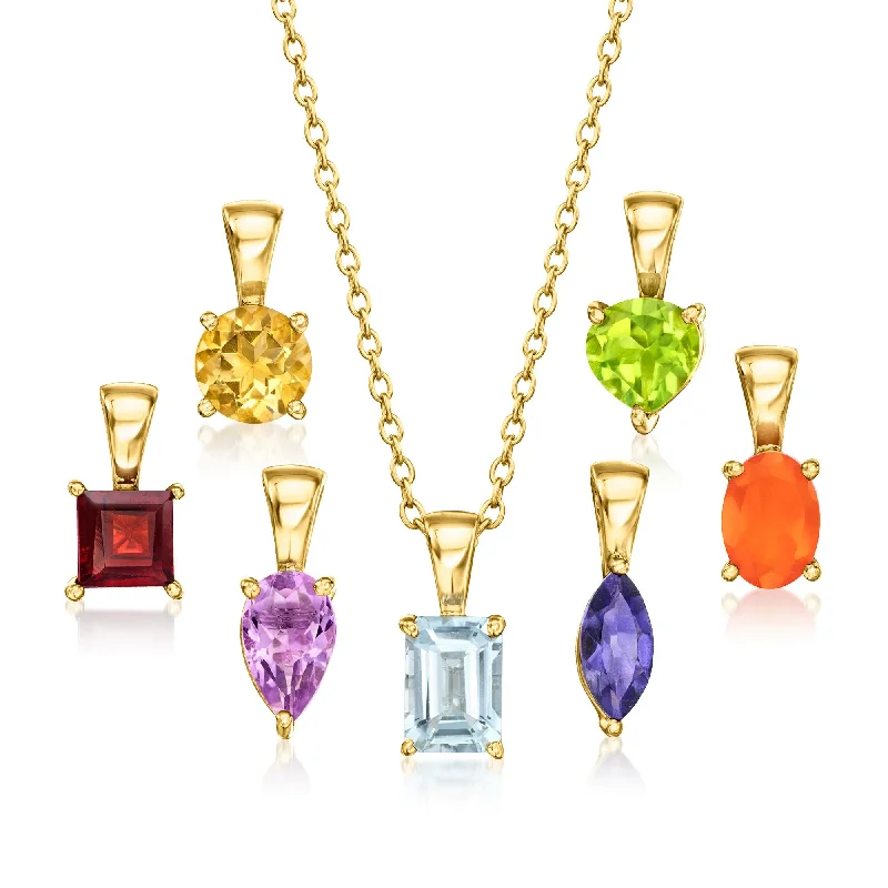 Angel charm necklaces-Ross-Simons Multi-Gemstone Jewelry Set: Necklace and 7 Pendants in 18kt Gold Over Sterling