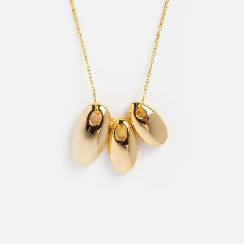 Bold link necklaces-Gold Triple Puffy Oval Necklace