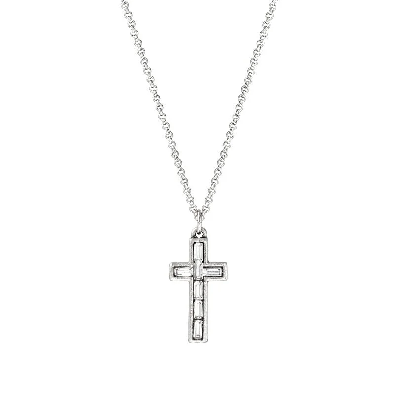 Glass bead necklaces-Baguette Cross Necklace in Crystal