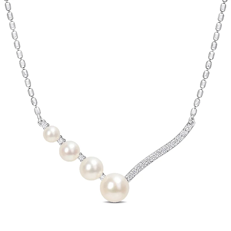 Starry night necklaces-Mimi & Max Cultured Freshwater Pearl and 1/3ct TGW Created White Sapphire Necklace in Sterling Silver