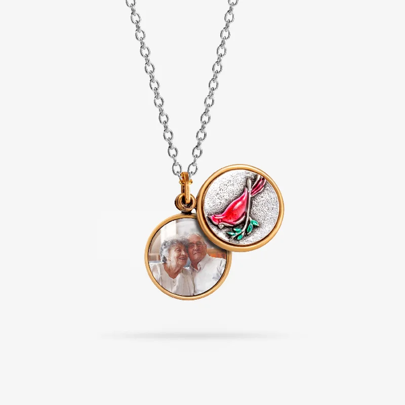 Moroccan tile necklaces-Red Cardinal Personalized Photo Locket Necklace