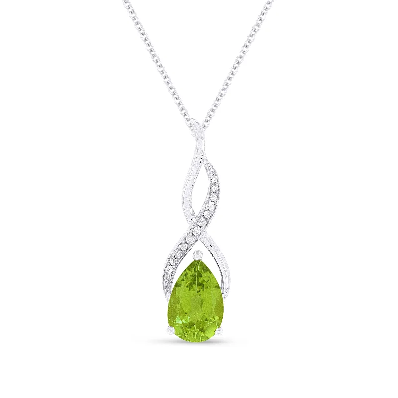 Druzy gem necklaces-1.59Ct Peridot 16"pendant Necklace In 14K White Gold