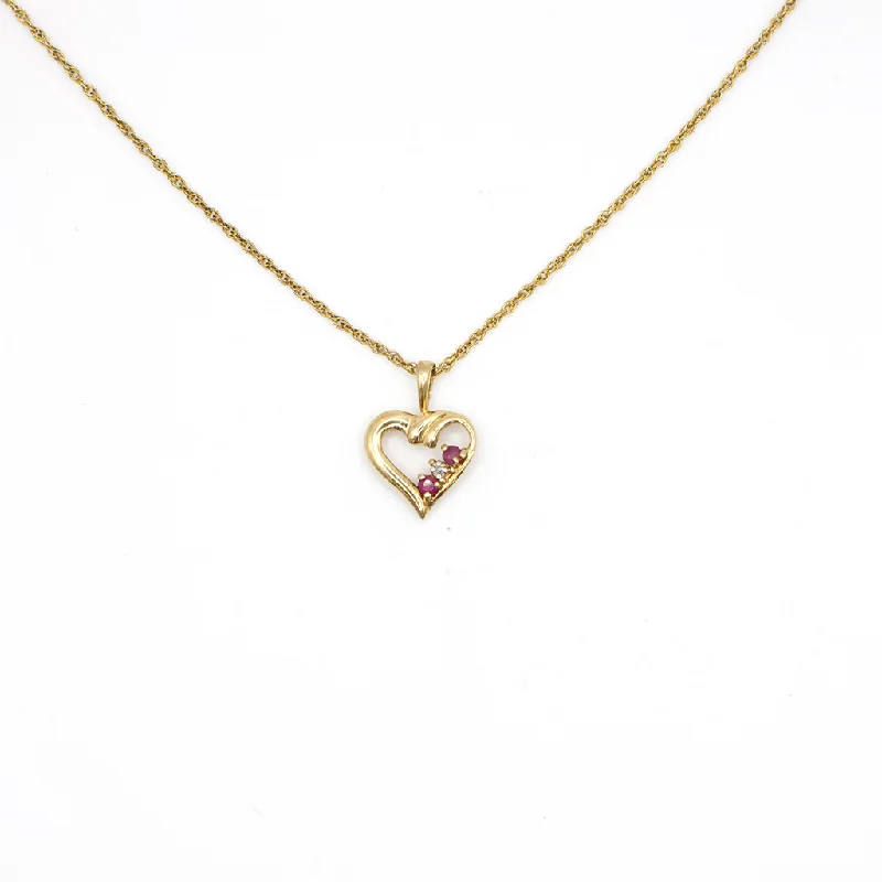 Bamboo charm necklaces-Vintage Genuine Diamond and Ruby Gold Vermeil Heart Pendant Necklace