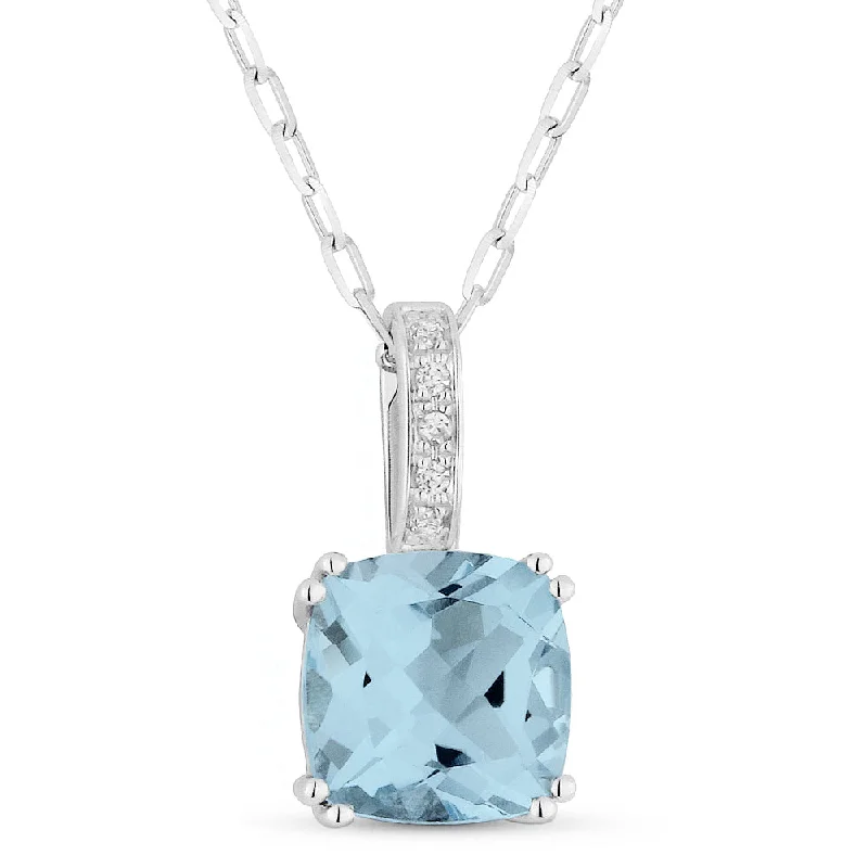 Herringbone necklaces-1.25Ct Aquamarine 16"pendant Necklace In 14K White Gold