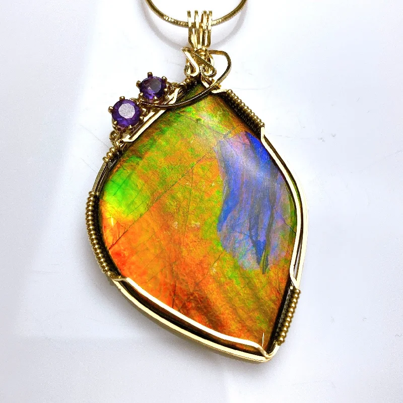 Seashell necklaces-Z-Gold Filed Natural Ammolite Necklace