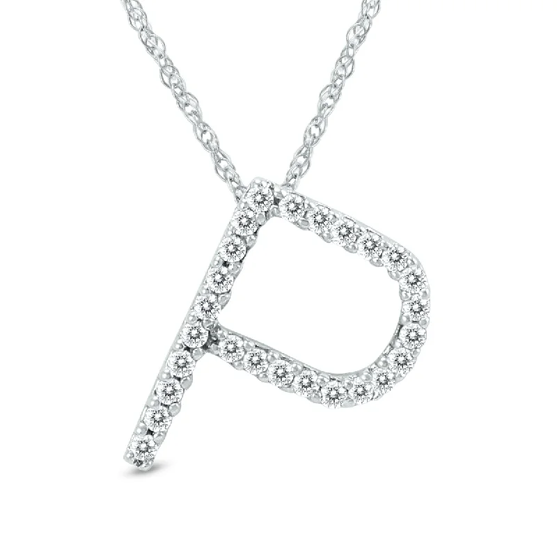 Fringe drop necklaces-1/6 Carat Tw P Initial Diamond Pendant Necklace In 10K White Gold With Adjustable Chain