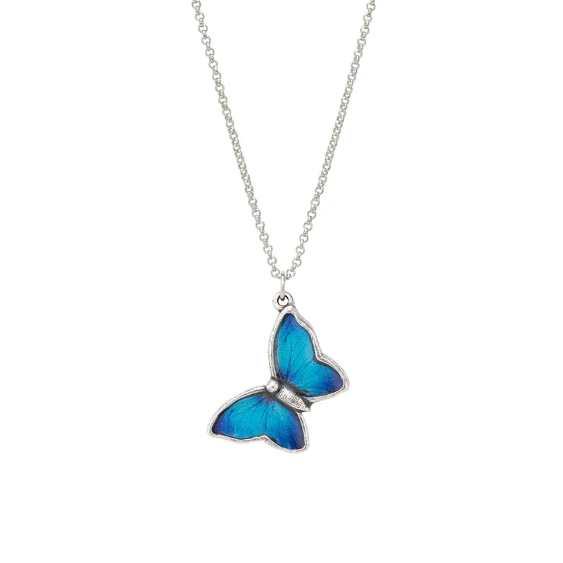 Emerald gem necklaces-Blue Morpho Butterfly Necklace