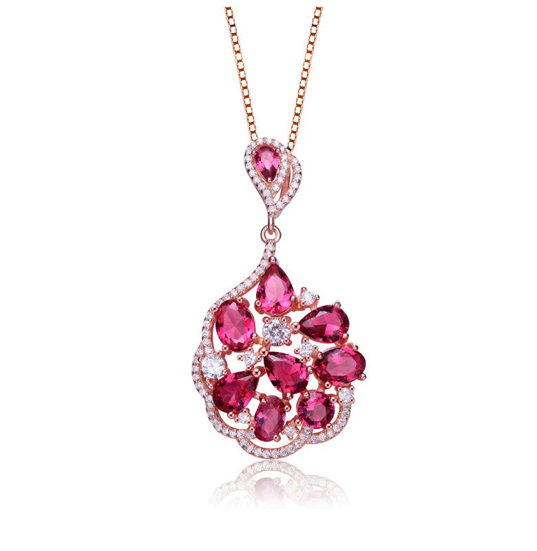 Braided cord necklaces-Rose Gold Plated Multi Colored Cubic Zirconia Pendant Necklace