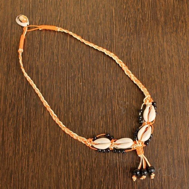 Y-shaped necklaces-Cotton Cord Shell Cowrie Beads Necklace