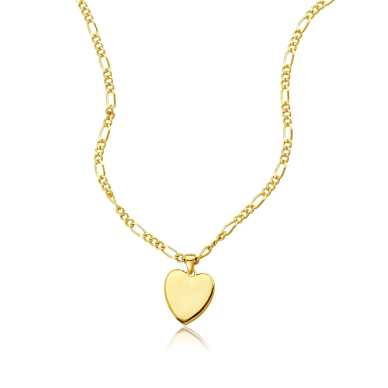 Opal pendant necklaces-14k Gold Plated Figaro Chain Heart Necklace