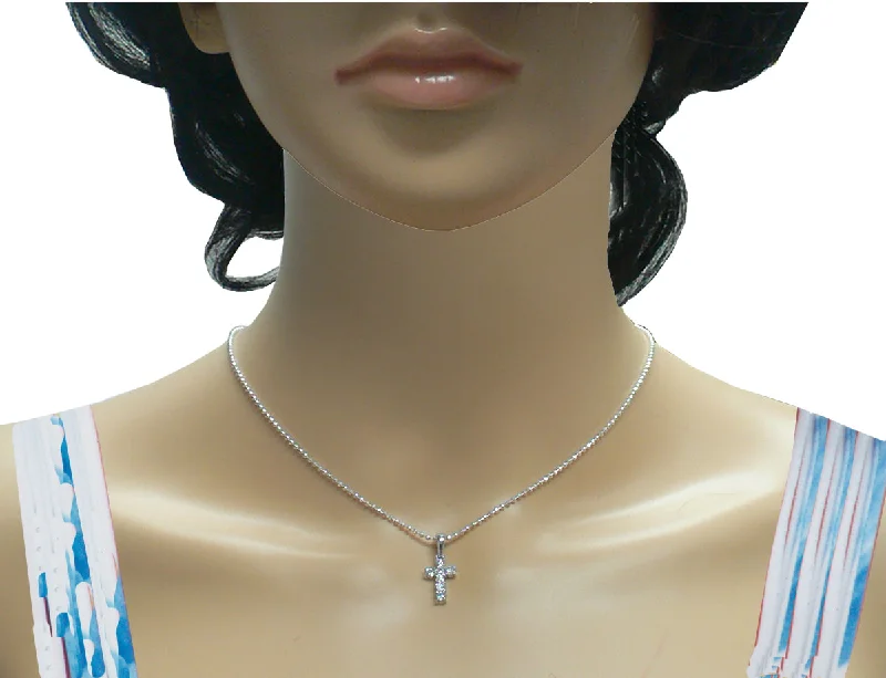 Victorian charm necklaces-Bella Silver Necklace Chain with Crystal Cross Pendant AC85500-7cross