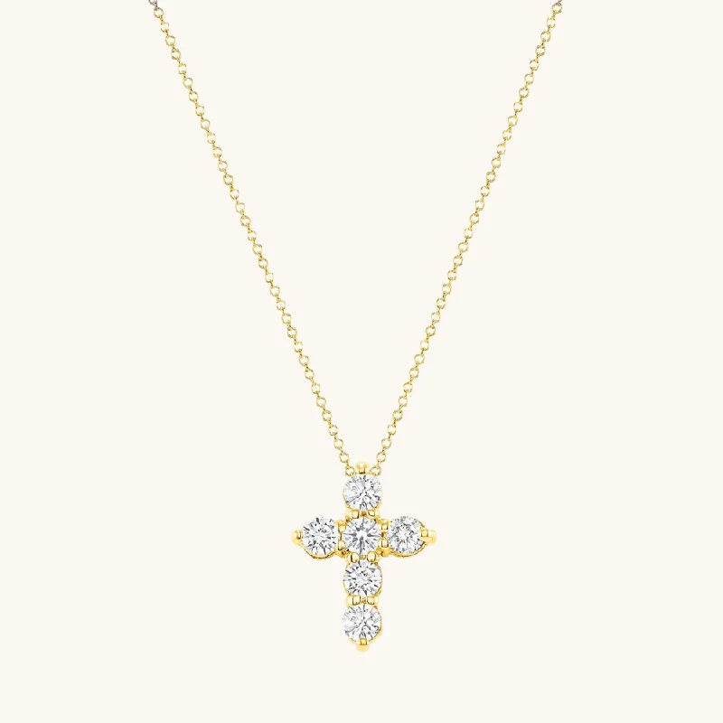 Magnetic clasp necklaces-6 Stone Diamond Cross Necklace