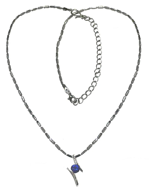 Sculpted link necklaces-Necklace Chain and Pendant - Rhodium Plated Chain Sapphire Solitaire Pendant AC85800sap