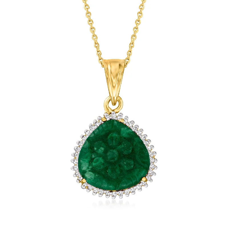 Sapphire drop necklaces-Ross-Simons Carved Emerald Pendant Necklace With . White Zircon in 18kt Gold Over Sterling