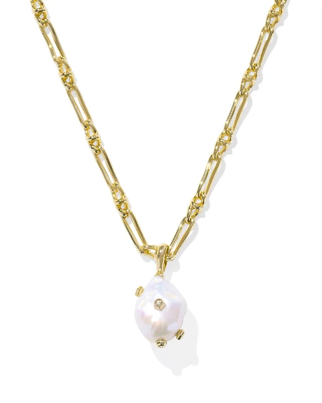 Hamsa charm necklaces-Kendra Scott - Necklace - Melody Gold Small Long Pendant Necklace - Freshwater Cultured Pearl