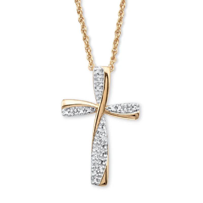 Engraved charm necklaces-Diamond Accent 18k Gold-plated Silver Two-Tone Cross Pendant Necklace 18"