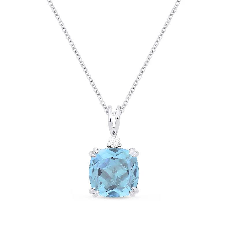 Butterfly pendant necklaces-2.24Ct Blue Topaz 16"pendant Necklace In 14K White Gold