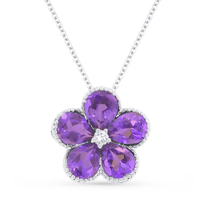 Lace detail necklaces-1.17Ct Amethyst 16"pendant Necklace In 14K White Gold