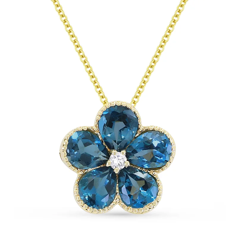 Toggle clasp necklaces-0.95Ct London Blue Topaz 16"pendant Necklace In 14K Yellow Gold