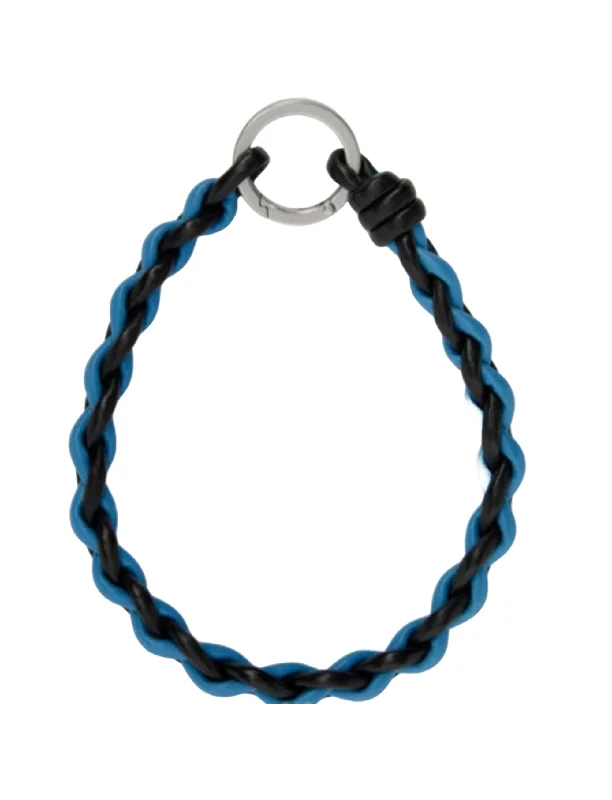 Victorian charm necklaces-Bottega Veneta Black & Blue Woven Leather Keychain