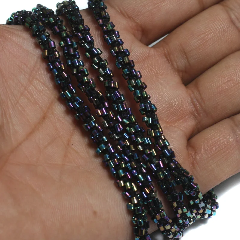 Wire-wrapped necklaces-1 Mtr Metallic Rainbow Seed Bead Beaded String For Necklace