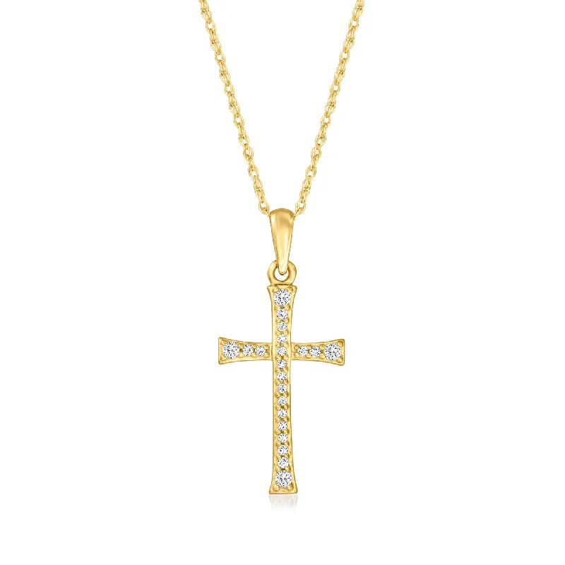 Tassel fringe necklaces-Ross-Simons Diamond Cross Pendant Necklace in 14kt Yellow Gold