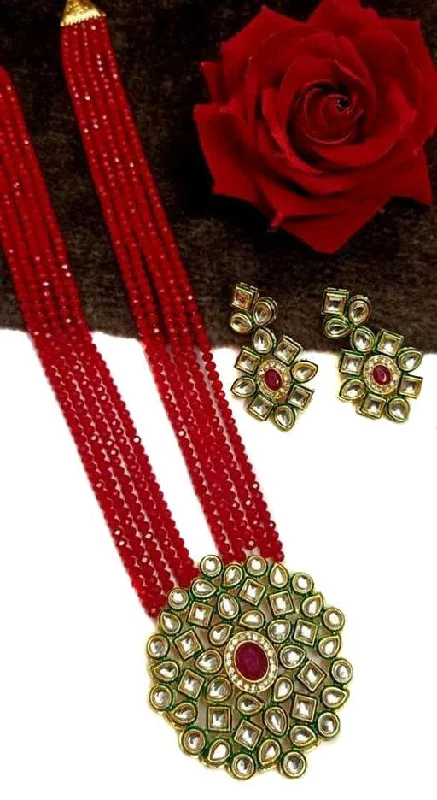 Knot accent necklaces-Glass Crystal Beaded Kundan Multilayer Necklace Earring Set