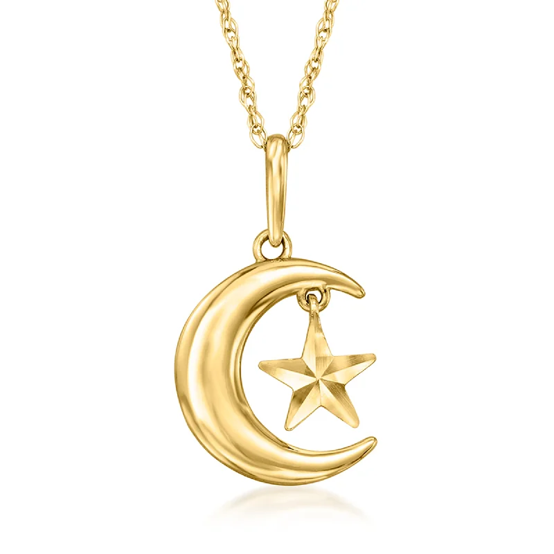 Y-shaped necklaces-Ross-Simons 14kt Yellow Gold Moon and Star Pendant Necklace