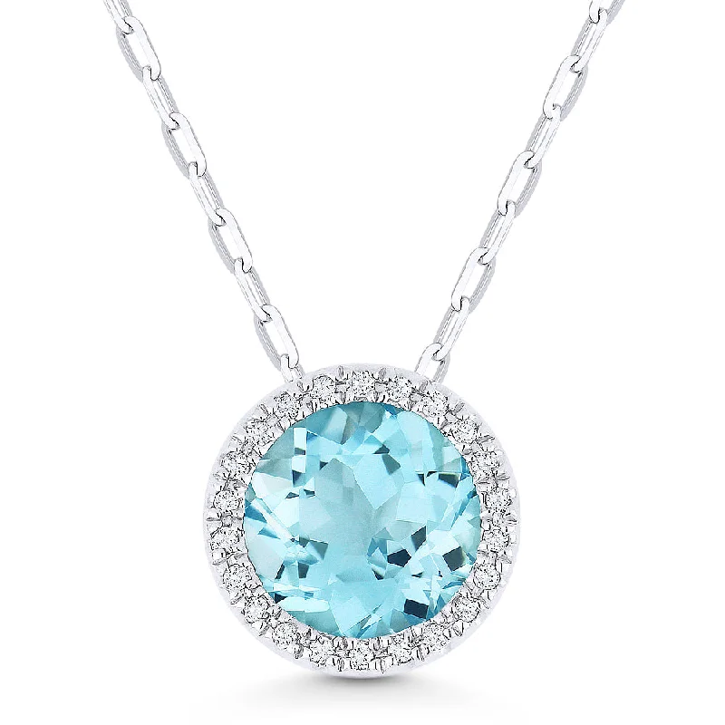 Sunflower charm necklaces-1.43Ct Aquamarine 16"pendant Necklace In 14K White Gold