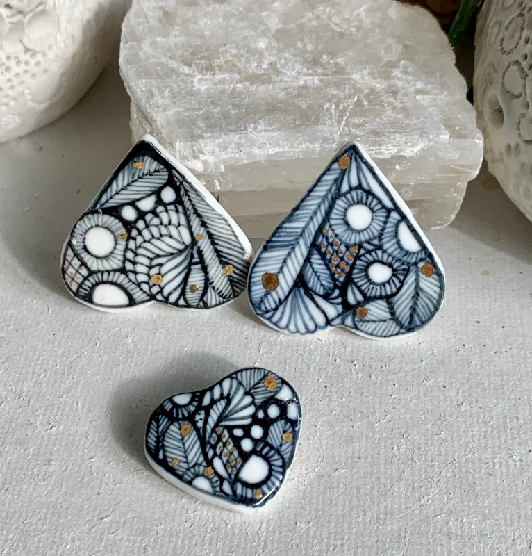 Butterfly brooches-Indigo and white hand painted brooch, choose one