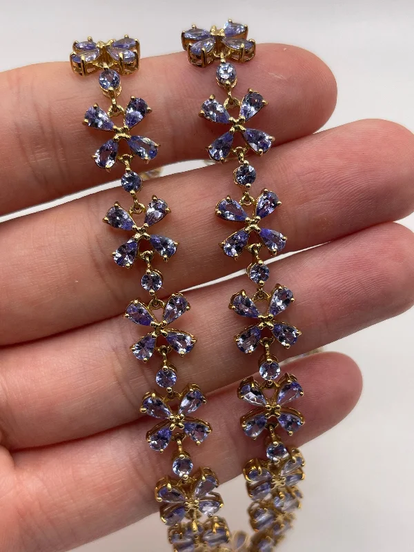 Crystal charm necklaces-9ct gold tanzanite cluster necklace